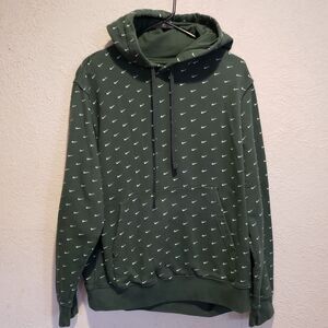 Nike Men All Over Mini Swoosh Print Fleece Hoodie Sz M Green White